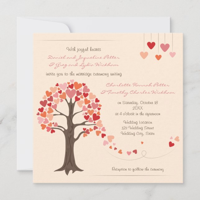 Love Tree Hearts Wedding Invitation (Front)