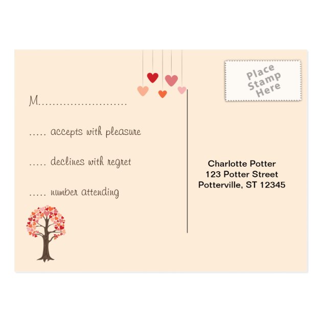Love Tree Hearts Wedding Rsvp Postcard