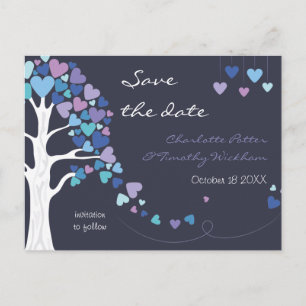 Love Tree Hearts Winter Wedding Save the Date Announcement Postcard