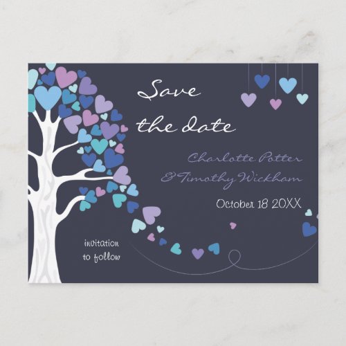 Love Tree Hearts Winter Wedding Save the Date Announcement Postcard