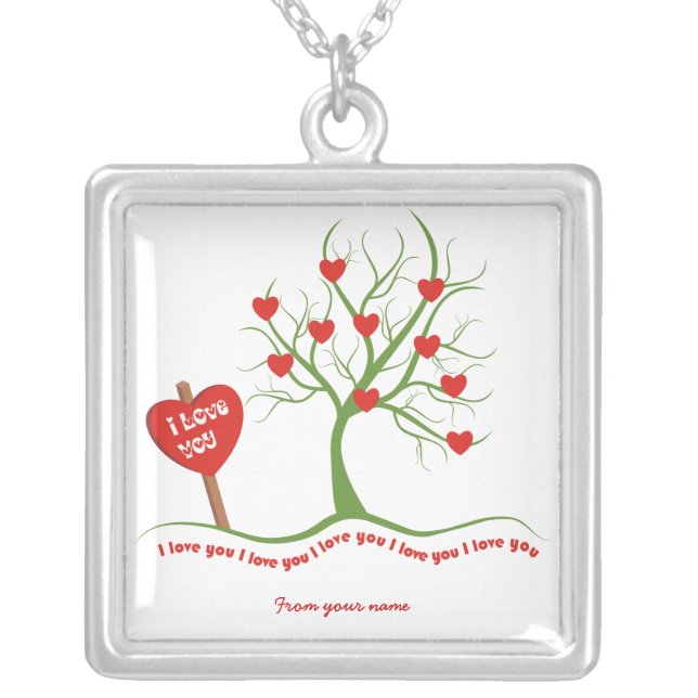 Love tree - I love you custom silver pendant (Front)