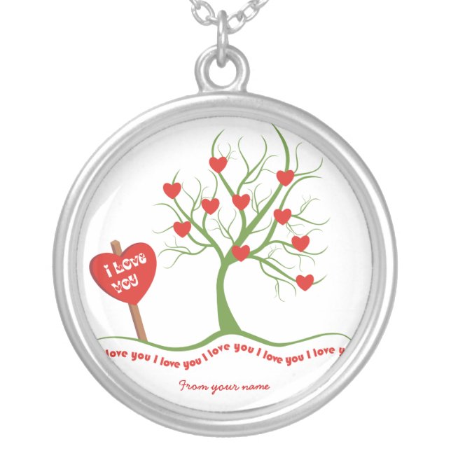 Love tree - I love you custom silver pendant (Front)