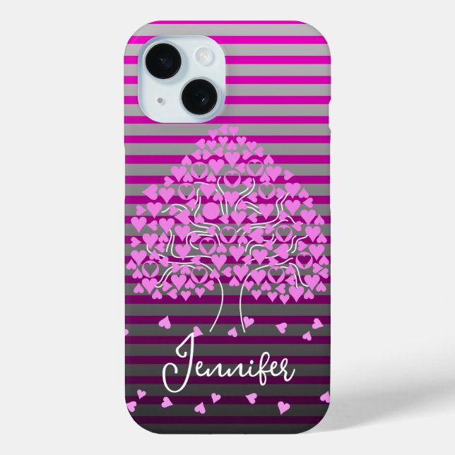 Love Tree iPhone Case Pink Stripe (Back)