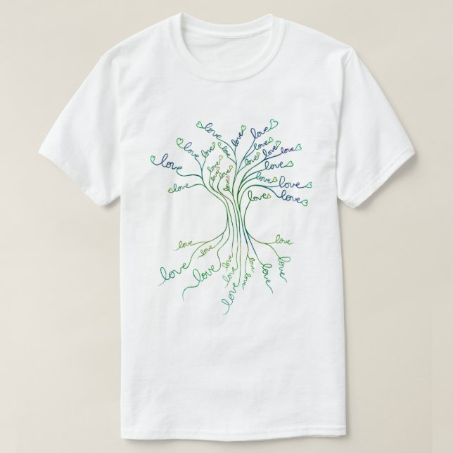 Love Tree of Life Art Teal Blue Positive Parenting T-Shirt (Design Front)