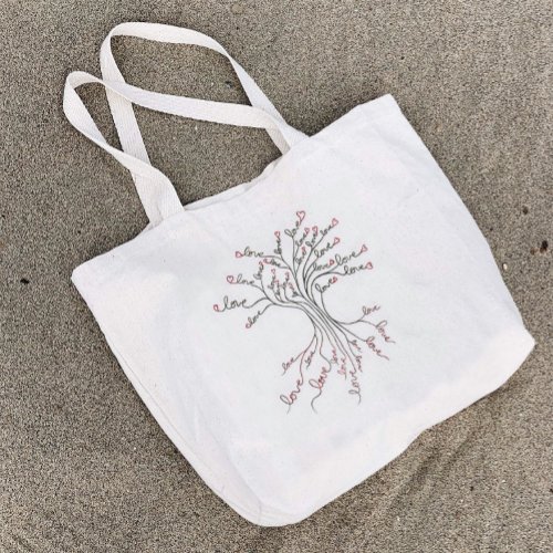 Love Tree of Life Art White Black Red Hearts Cute Large Tote Bag