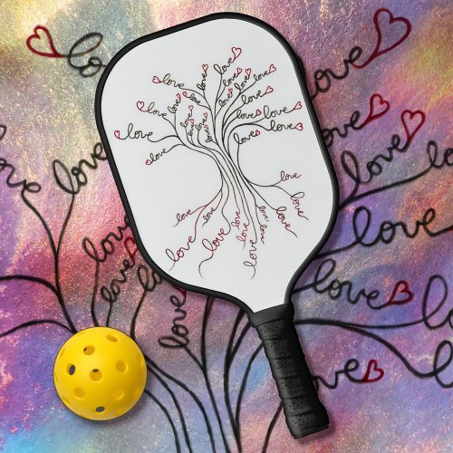  Love Tree of Life Art White Black Red Hearts Cute Pickleball Paddle