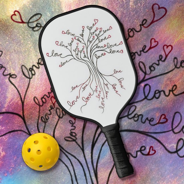  Love Tree of Life Art White Black Red Hearts Cute Pickleball Paddle (Creator Uploaded)