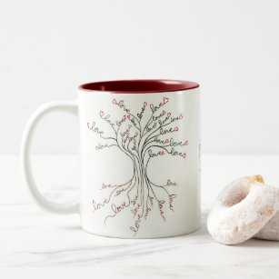 Love Tree of Life Art White Dark Red Hearts Cute Two-Tone Coffee Mug