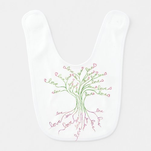 Love Tree of Life Art White Green Pink Hearts Cute Baby Bib