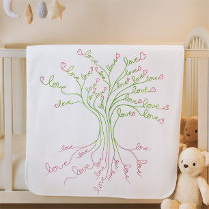 Love Tree of Life Art White Green Pink Hearts Cute Baby Blanket