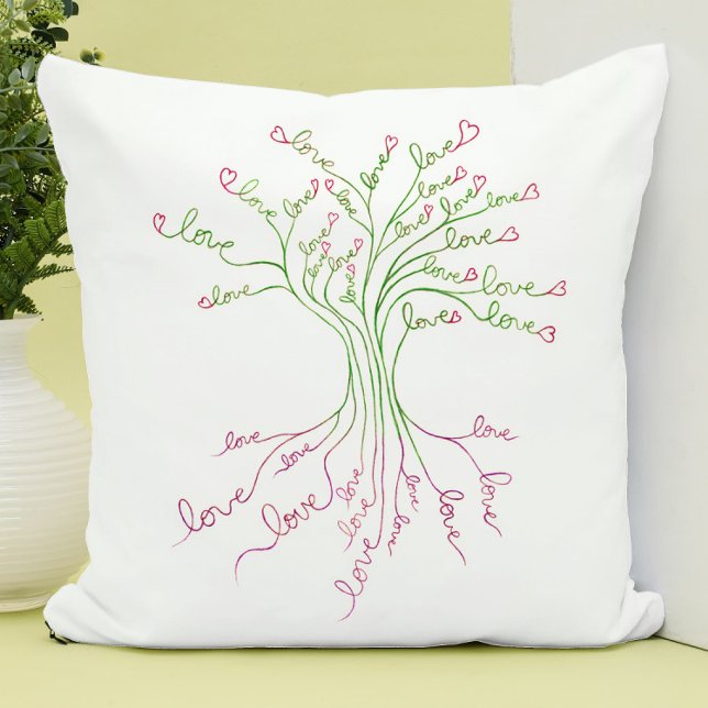 Love Tree of Life Art White Green Pink Hearts Cute Throw Pillow (Creator Uploaded)