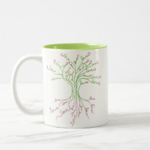 Love Tree of Life Art White Green Pink Hearts Cute Two-Tone Coffee Mug