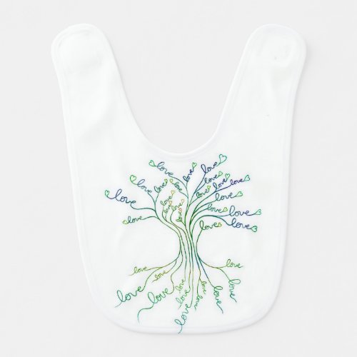 Love Tree of Life Art White Teal Blue Hearts Cute Baby Bib