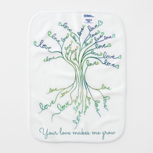 Love Tree of Life Art White Teal Blue Hearts Cute Baby Burp Cloth