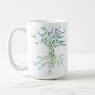 Love Tree of Life Art White Teal Blue Hearts Cute Coffee Mug