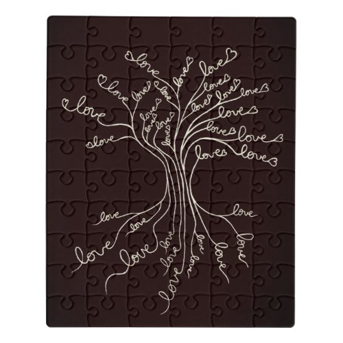 Love Tree of Life Nature Brown Hearts Cute Rustic Jigsaw Puzzle
