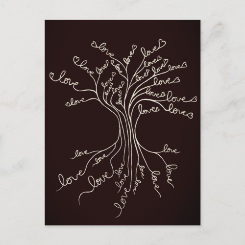 Love Tree of Life Nature Brown Hearts Cute Rustic Postcard