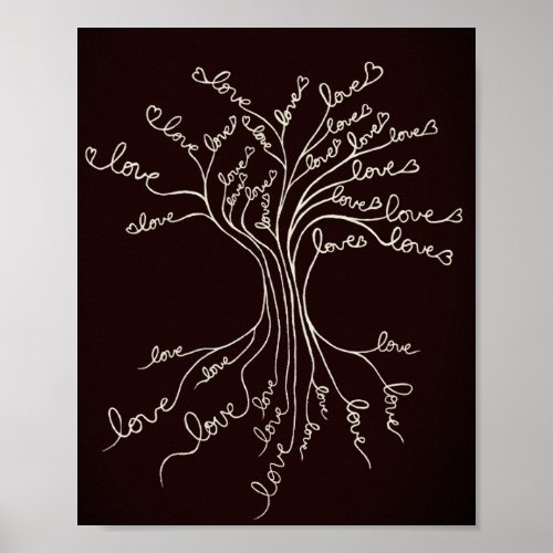 Love Tree of Life Nature Brown Hearts Cute Rustic Poster