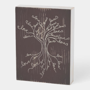 Love Tree of Life Nature Brown Hearts Cute Rustic Wooden Box Sign