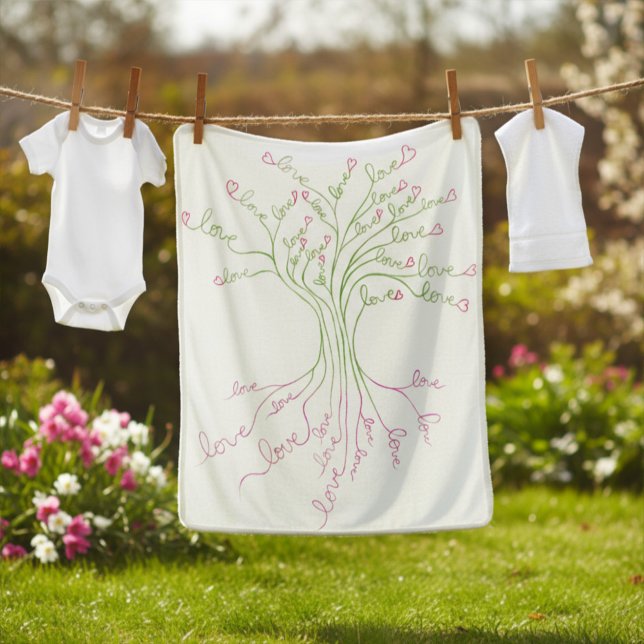 Love Tree of Life White Green Valentine's Hearts Sherpa Blanket (Creator Uploaded)