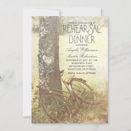 love tree rustic country rehearsal dinner invite