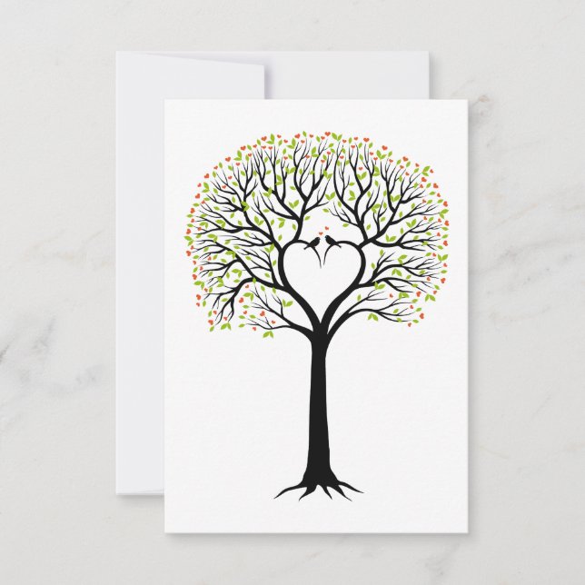Love tree with heart branches, birds and red heart (Front)