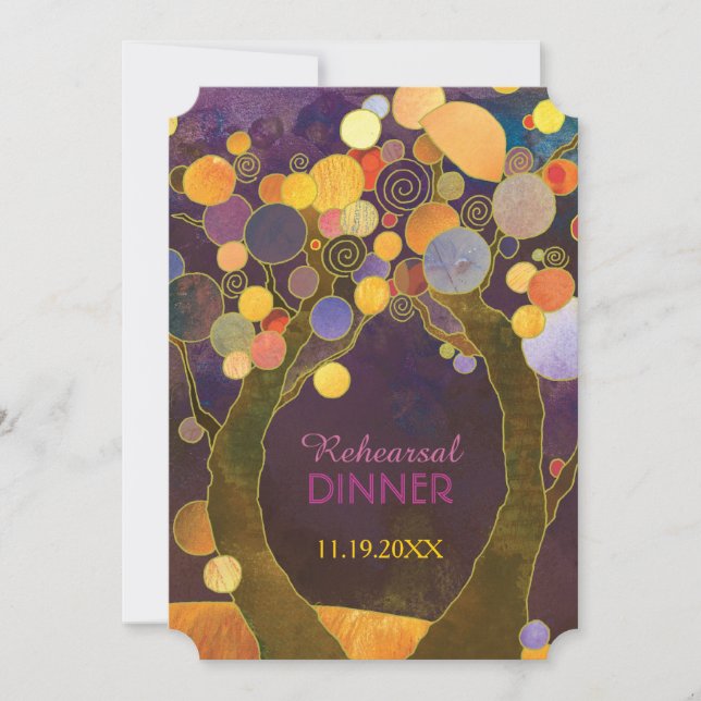 Love Trees in Purple Wedding Rehearsal Dinner Invitation (Front)