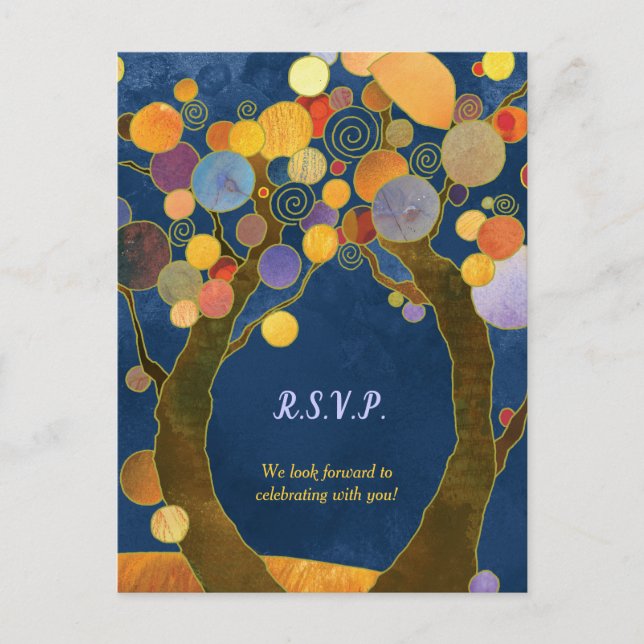 Love Trees Royal Blue Wedding RSVP Invitation Postcard (Front)