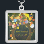 Love Trees Wedding Monograms Keepsake Silver Plated Necklace<br><div class="desc">Whimsical,  romantic and colorful tree illustration designed on custom Necklaces. The rustic tree design pendants will make unique souvenirs for newlyweds,  brides or girlfriends. ((Contact ujean4791@gmail.com for custom work and/or matching items.))</div>