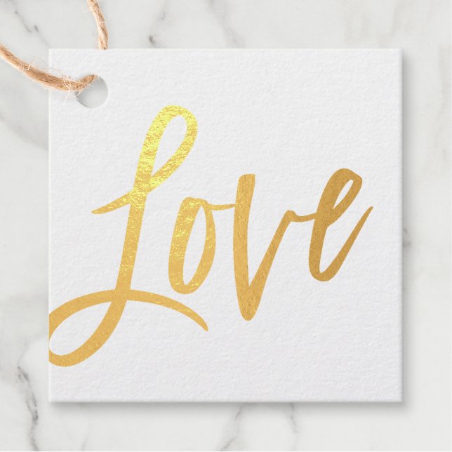 LOVE trendy modern hand lettered script writing Foil Favor Tags (Front)