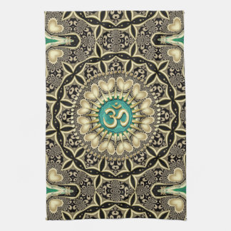 Love Tribal Black Gold OM Mandala Home Decor Kitchen Towel