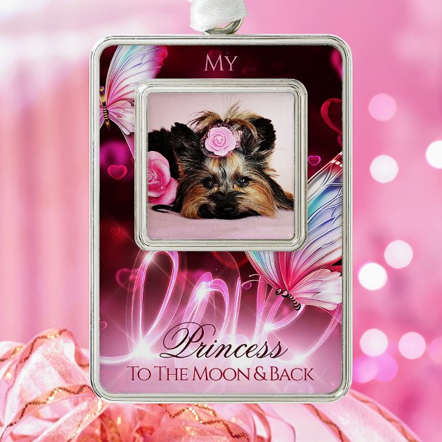 Love Tribute, Pink Hearts & Butterfly - Pet Photo Christmas Ornament (Creator Uploaded)