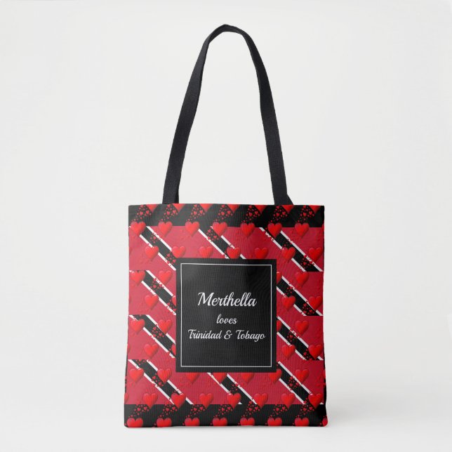 LOVE TRINIDAD TOBAGO Personalized Flag Hearts Tote Bag (Front)
