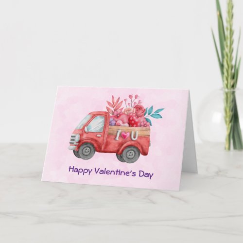 Love Truck Carrying Hearts  Flowers Valentines Card