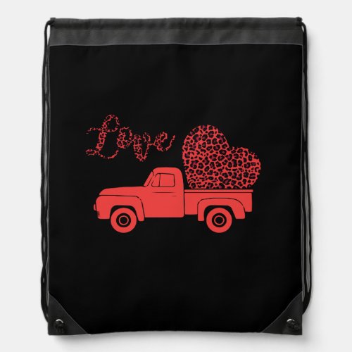 love truck leopard valentines day drawstring bag
