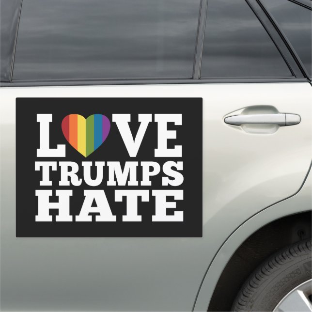 Love Trumps Hate Rainbow Heart - virtual parade Car Magnet (In Situ)