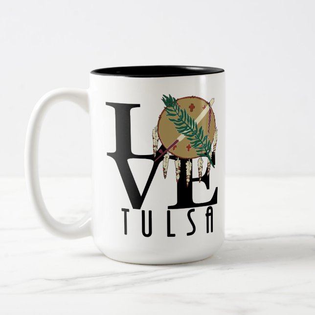 LOVE Tulsa Oklahoma15oz Two-Tone Coffee Mug (Left)
