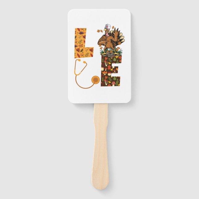 Love Turkey Stethoscope Nurse Life Thanksgiving Au Hand Fan (Front)
