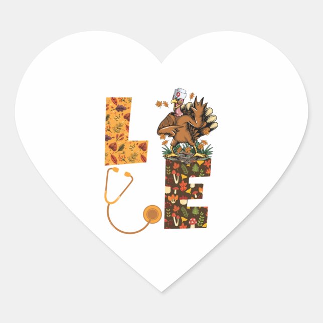 Love Turkey Stethoscope Nurse Life Thanksgiving Au Heart Sticker (Front)