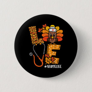 Love Turkey Thanksgiving Nurse Life Fall Scrub Top Button