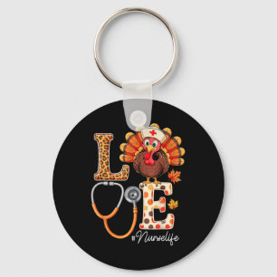 Love Turkey Thanksgiving Nurse Life Fall Scrub Top Keychain