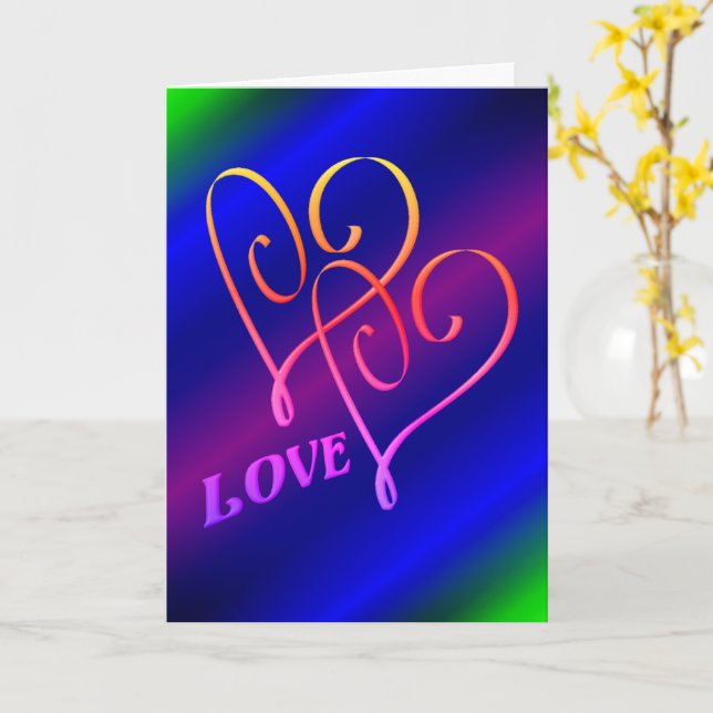 Love Two Hearts Rainbow Personalized  Card (Yellow Flower)