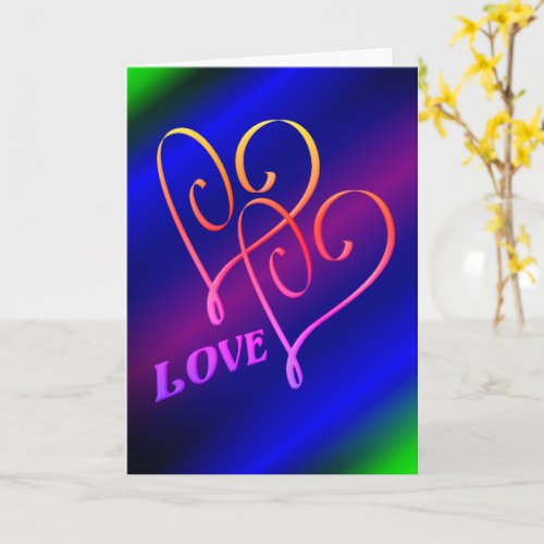 Love Two Hearts Rainbow Personalized  Card