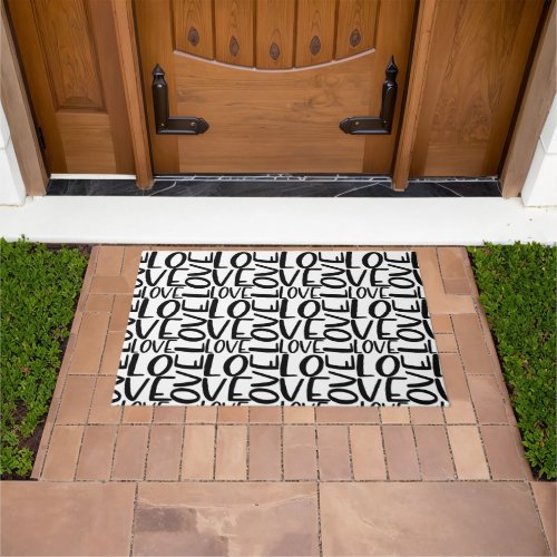 Love Typography Black White Text Pattern Doormat