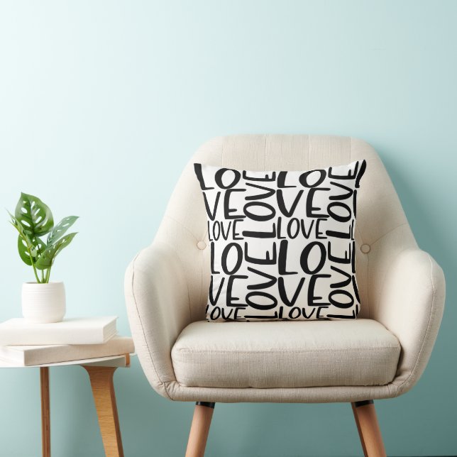 Love Typography Black White Text Pattern Throw Pillow (Chair)