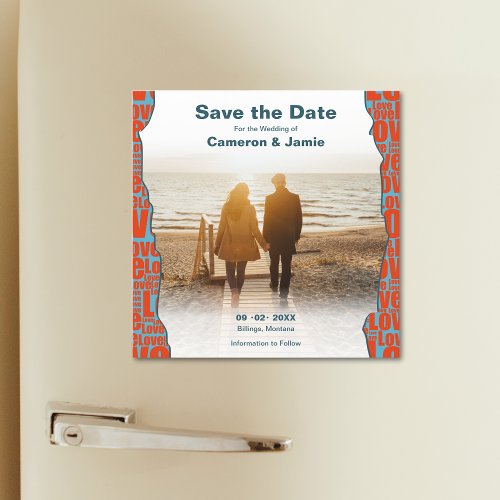 Love Typography Border Your Photo Save the Date Magnetic Invitation