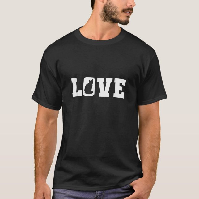 Love Typography Calico Silhouette Cute Feline Cat  T-Shirt (Front)