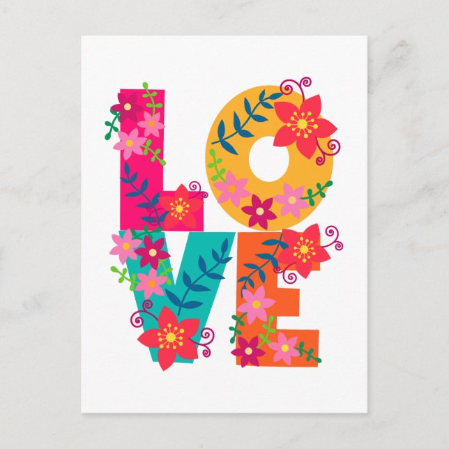LOVE typography clipart, floral design Postcard (Front)