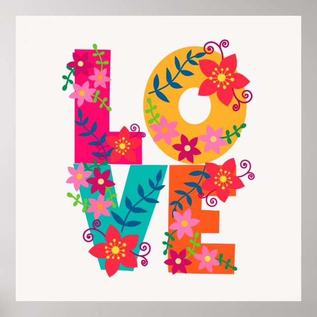 LOVE typography clipart, floral design Poster (Front)