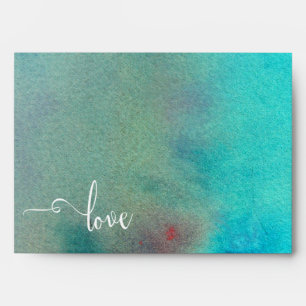 Love Typography, Colorful Abstract Watercolor Wash Envelope